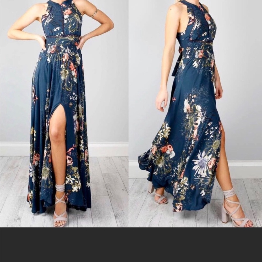 New open back blue floral dress